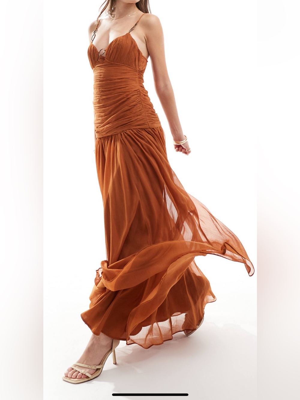 Rust orange Ruched Maxi Dress